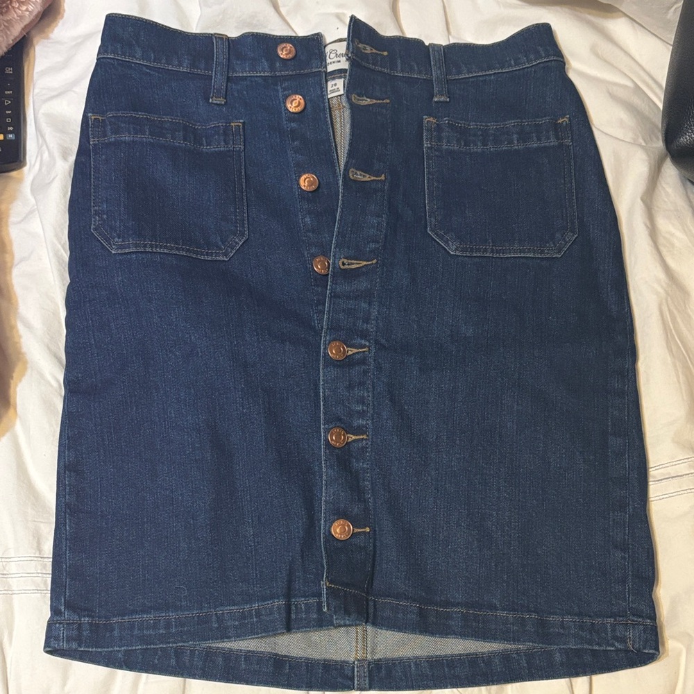 J. Crew Dark Blue Button-Front Denim Mini Skirt